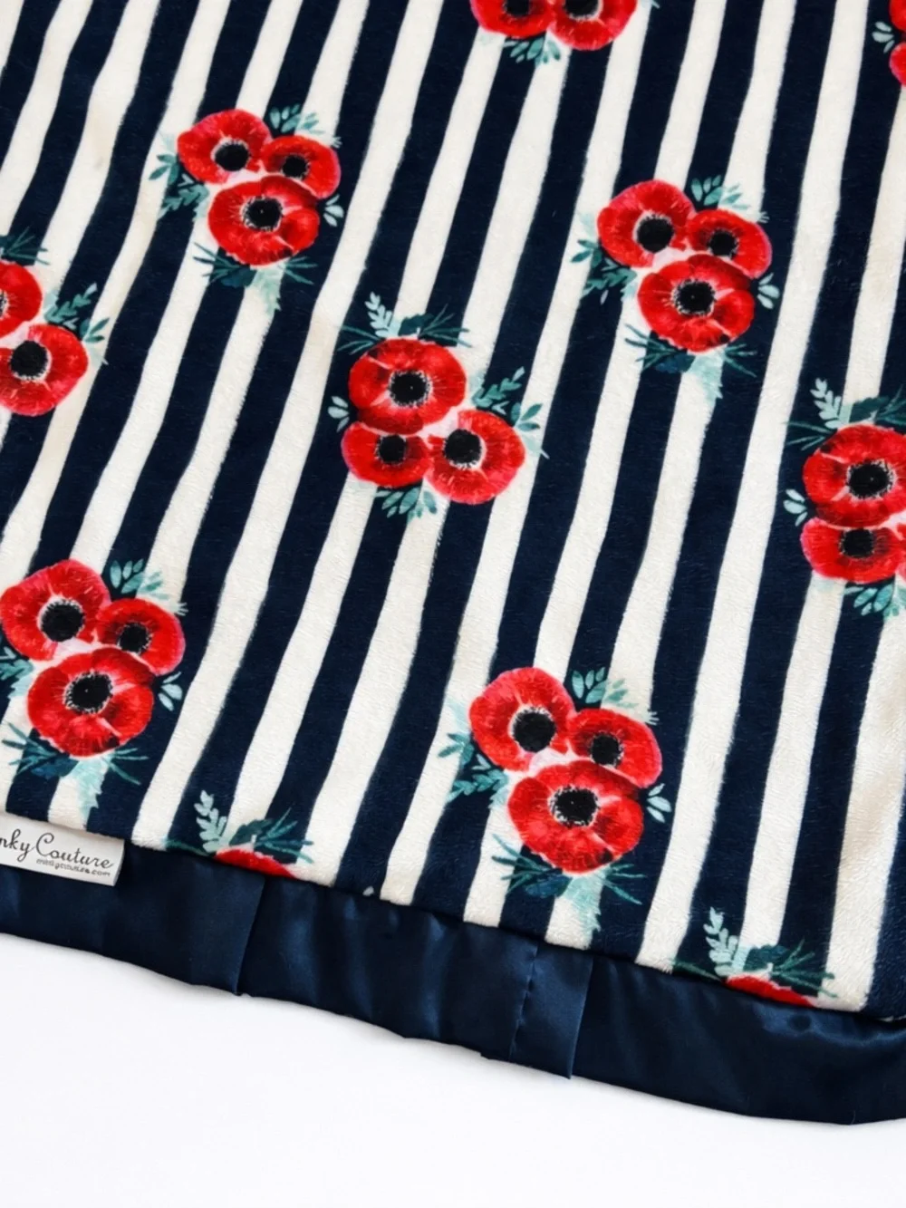 Minky Couture Blanket Set/Lot/Bundle of 2, Infant and Mini Lovey Red Floral Navy